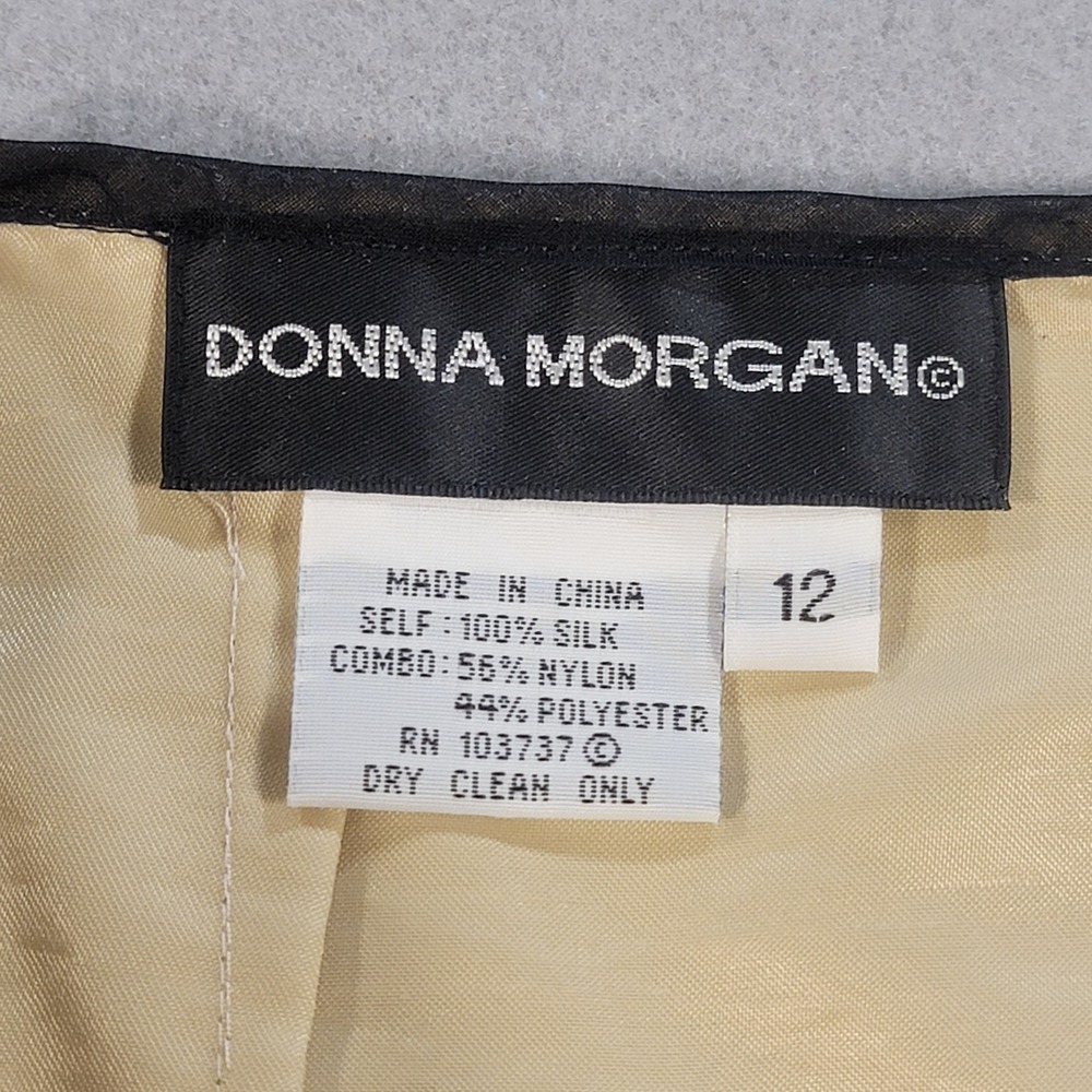 Vintage Y2K Donna Morgan Skirt Silk Floral Applique Mesh Black Beige Women's 12 - Picture 3 of 8
